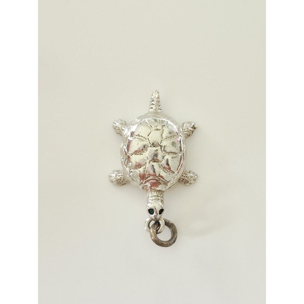 Vintage Sterling Silver Wells Designer Turtle Silver Charm Pendant - Picture 3 of 8